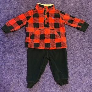 Carter's buffalo plaid fleece pull over jacket and pant set - 6 months